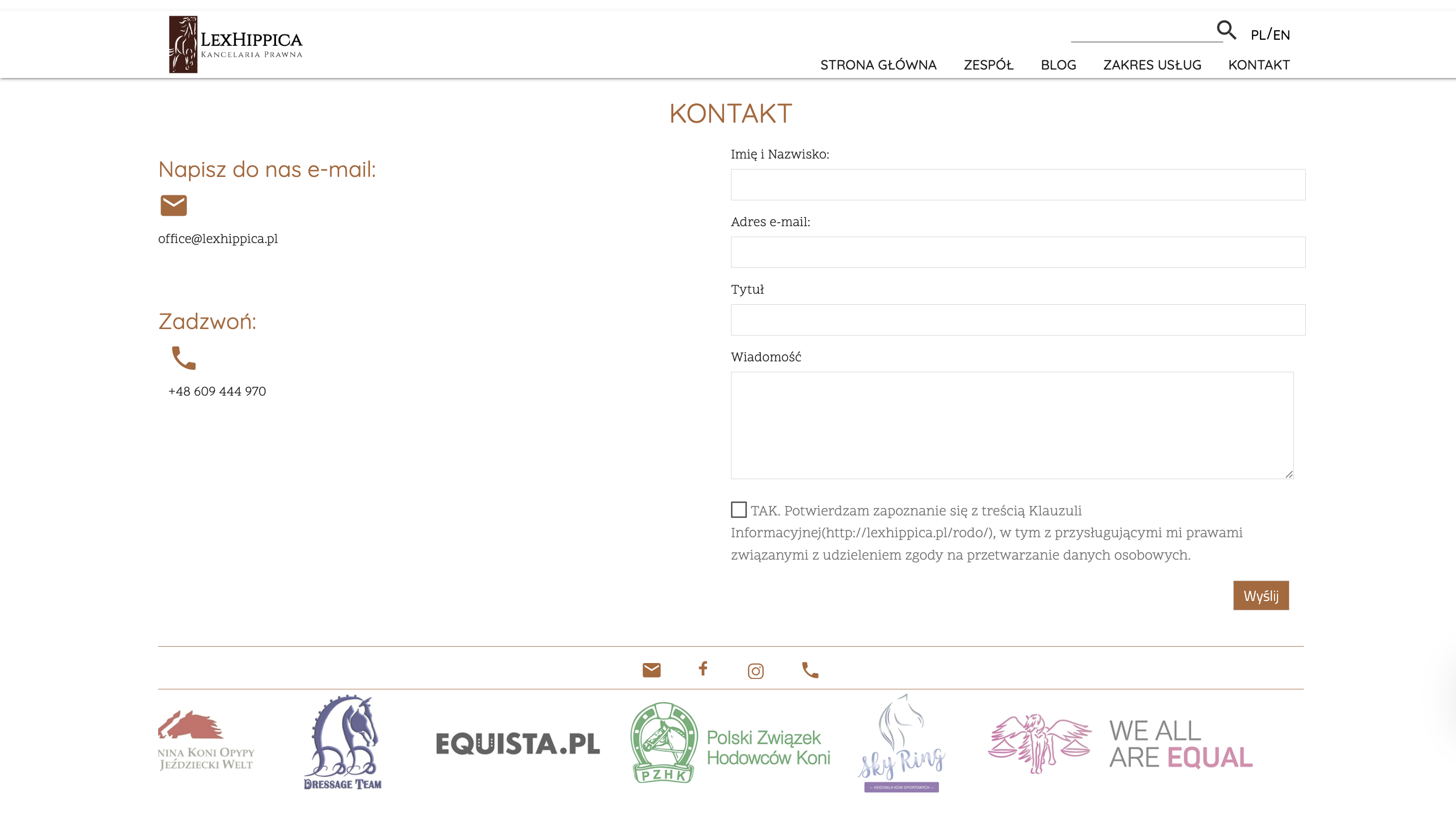 LexHippica - Contact page with contact form