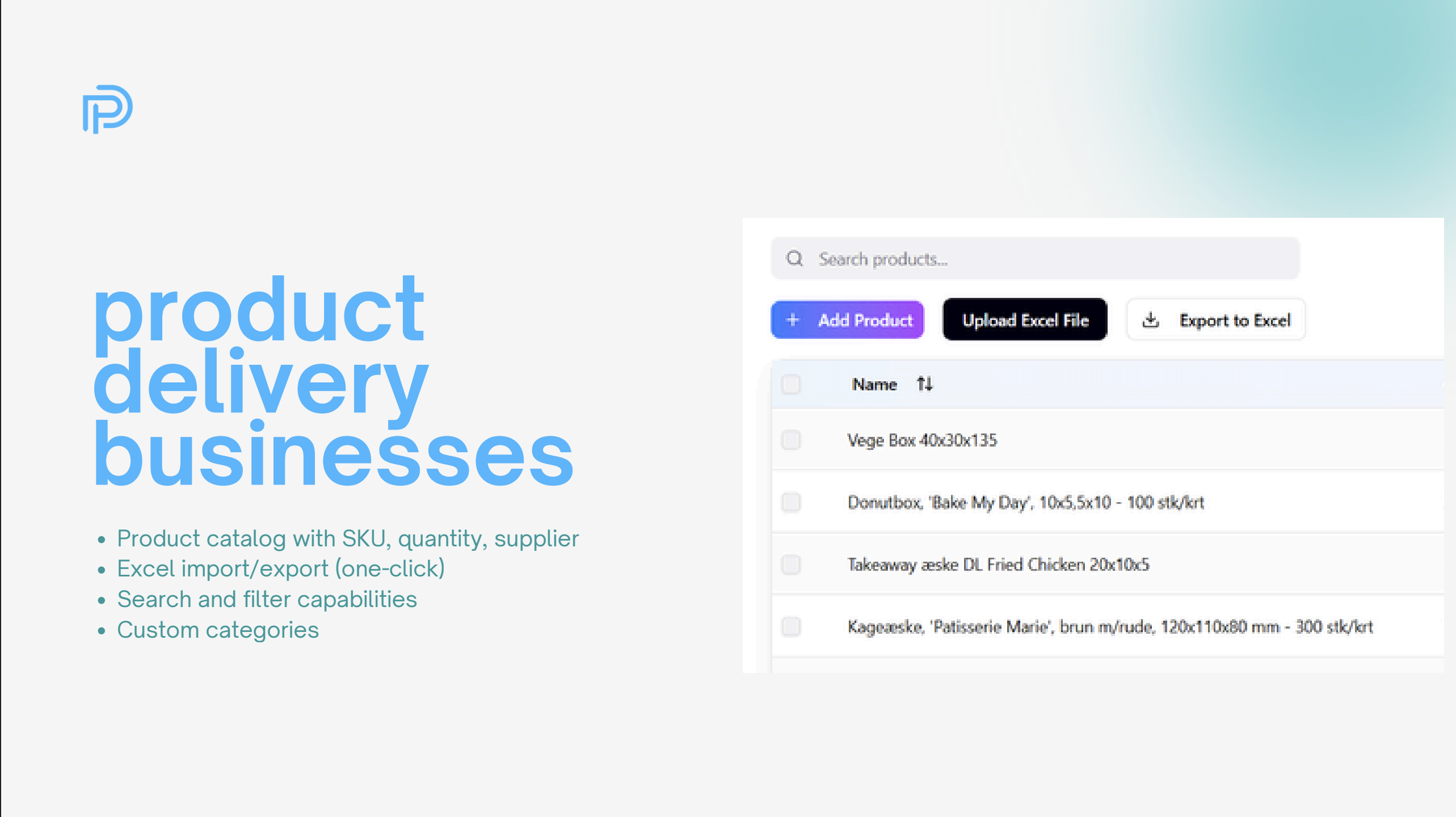 Plannero - Product delivery businesses main catalog and management interface